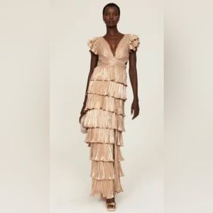 Leena for Mac Duggal Gold Ruffle Gown Women Size 14